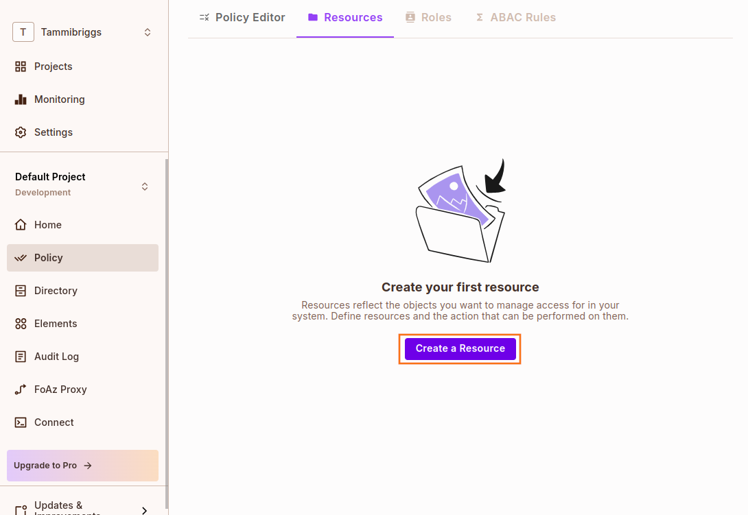 Create resource button